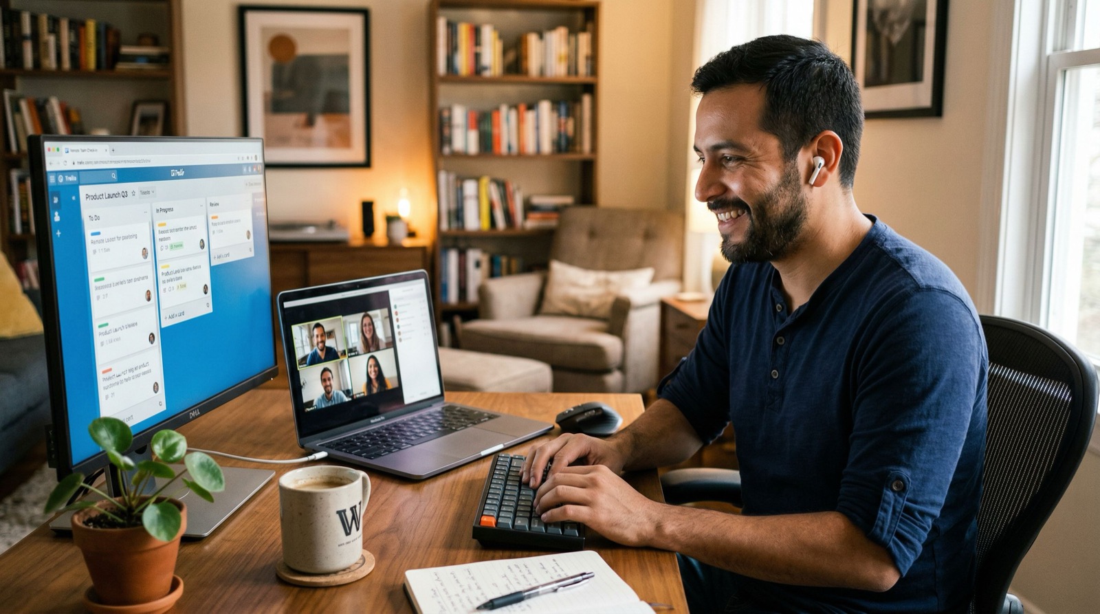 Remote team collaboration on a video call
